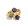 Ebru Jewelry Women's Gold / Blue Divine Trio Evil Eye Adjustable Gold Ring - Blue In Gold