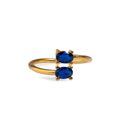 Ebru Jewelry Women's Gold / Blue Double Sapphire Stone & Gold Dainty Adjustable Ring - Blue In Multi