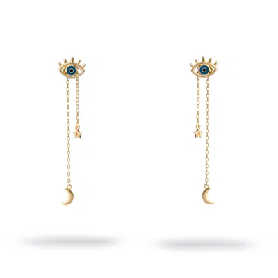 Ebru Jewelry Women's Gold / Blue Dreamcatcher Eye Gold Earrings - Gold