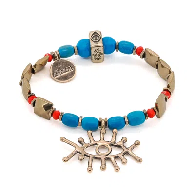 Ebru Jewelry Women's Gold / Blue Evil Eye Dream Turquoise Beaded Bracelet - Turquoise