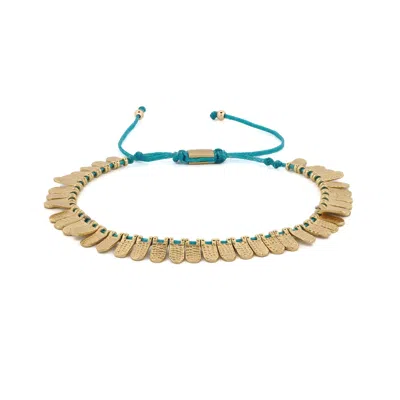 Ebru Jewelry Women's Gold / Blue Fish Scale Turquoise & Gold Cord Bracelet - Turquoise