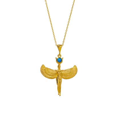 Ebru Jewelry Women's Gold / Blue Goddess Isis Pendant Blue Opal Stone & Gold Chain Necklace - Gold