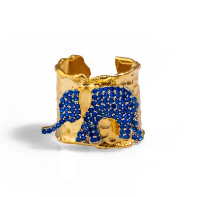 Ebru Jewelry Women's Gold / Blue Guardian Sapphire Elephant Gold Chunky Adjustable Ring - Navyblue In Multi