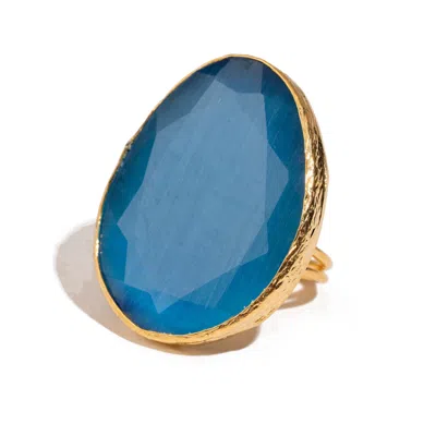 Ebru Jewelry Women's Gold / Blue Gypsy Soul Blue Cat Eye Gold Statement Ring - Blue In Multi