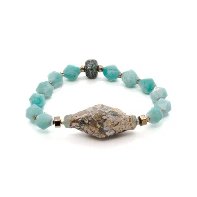 Ebru Jewelry Women's Gold / Blue Larimar Stone & Mystic Gloss Beaded Bracelet - Blue