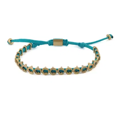 Ebru Jewelry Women's Gold / Blue Lucky Elephant Turquoise Woven Unisex String Bracelet - Turquoise In Neutral