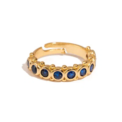 Ebru Jewelry Women's Gold / Blue Majestic Sapphire Adjustable Gold Statement Ring - Blue