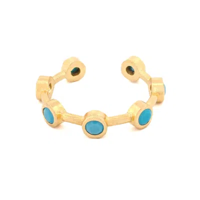 Ebru Jewelry Women's Gold / Blue Minimalist Turquoise Stone & Gold Stackable Adjustable Ring - Gold