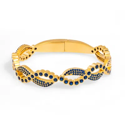 Ebru Jewelry Women's Gold / Blue Modern Style Sapphire Gemstone & Gold Bangle Bracelet - Blue
