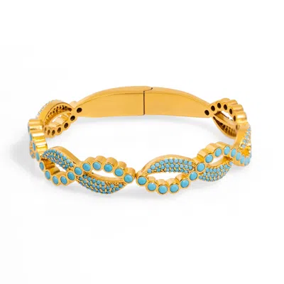 Ebru Jewelry Women's Gold / Blue Modern Style Turquoise Gemstone & Gold Bangle Bracelet - Turquoise