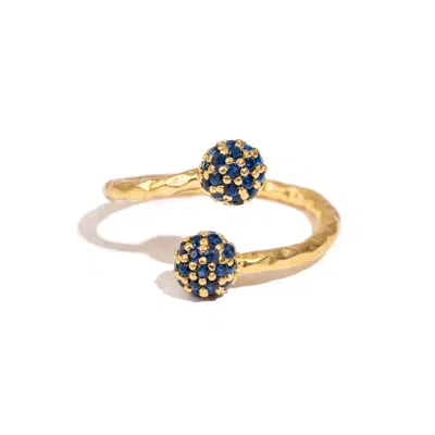 Ebru Jewelry Women's Gold / Blue Mystic Duo Sapphire Gold Adjustable Ring - Blue