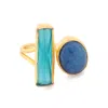 Ebru Jewelry Women's Gold / Blue Mystic Flow Blue Topaz & Lapis Lazuli Dual Gemstone Ring - Blue