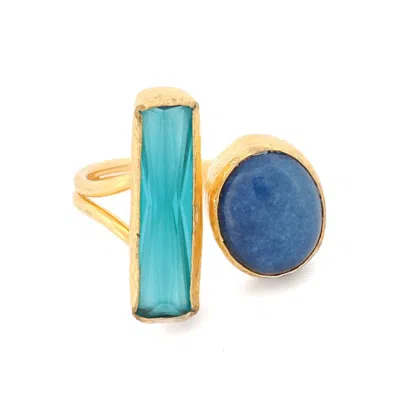 Ebru Jewelry Women's Gold / Blue Mystic Flow Blue Topaz & Lapis Lazuli Dual Gemstone Ring - Blue