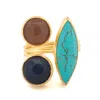 Ebru Jewelry Women's Gold / Blue / Neutrals Third Eye Harmony Adjustable Gemstone Ring - Multicolour