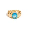 Ebru Jewelry Women's Gold / Blue Ocean Glow Blue Topaz Gold Adjustable Ring - Blue In Gold