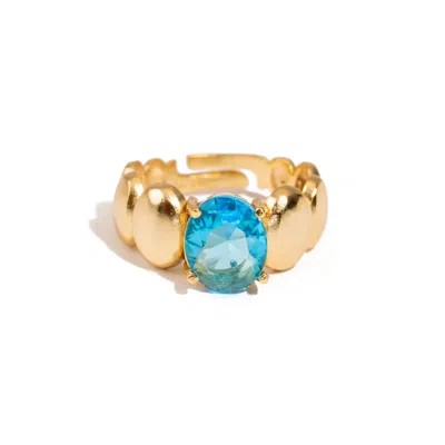 Ebru Jewelry Women's Gold / Blue Ocean Glow Blue Topaz Gold Adjustable Ring - Blue