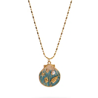Ebru Jewelry Women's Gold / Blue Ocean Soul Pearl Seashell Necklace - Gold In Multi