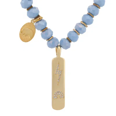 Ebru Jewelry Women's Gold / Blue Protective Elephant & Power Lightning Blue Crystal Gold Necklace - Blue
