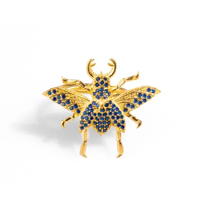 Ebru Jewelry Women's Gold / Blue Queen Bee Sapphire & Gold Chunky Ring - Navyblue In Multi
