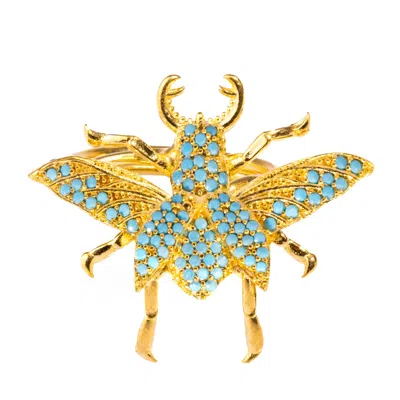 Ebru Jewelry Women's Gold / Blue Queen Bee Turquoise & Gold Chunky Ring - Turquoise