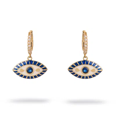 Ebru Jewelry Women's Gold / Blue Queen Cleopatra Evil Eye Earrings - Navy Blue