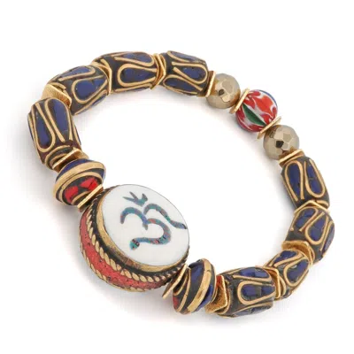 Ebru Jewelry Women's Gold / Blue / Red Soul Balance Om Charm Bohemian Spiritual Beaded Bracelet - Blue In Multi