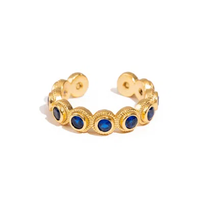 Ebru Jewelry Women's Gold / Blue Royal Sapphire Adjustable Gold Plated Stackable Ring - Blue
