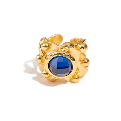 Ebru Jewelry Women's Gold / Blue Royal Sapphire Crown Statement Ring - Blue