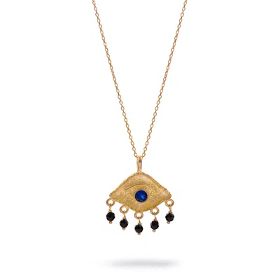 Ebru Jewelry Women's Gold / Blue Sapphire Eye Horizon Onyx Gold Necklace - Blue