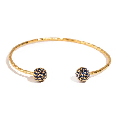 Ebru Jewelry Women's Gold / Blue Sapphire Grace Adjustable Gold Cuff Bracelet - Blue