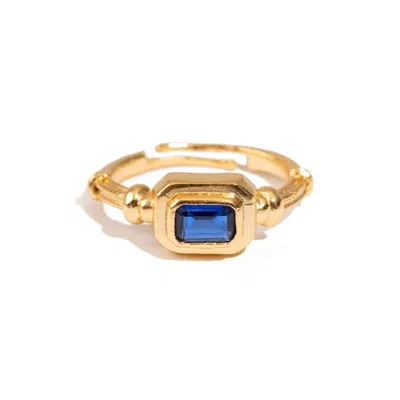 Ebru Jewelry Women's Gold / Blue Sapphire Spark Minimalist Gold Adjustable Ring - Blue