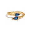 Ebru Jewelry Women's Gold / Blue Sapphire Teardrop Glow Gold Adjustable Ring - Blue In Gold