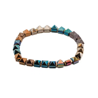 Ebru Jewelry Women's Gold / Blue / Silver Fancy Hematite Stone Beaded Ankle Bracelet - Multicolor