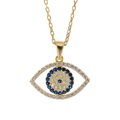 Ebru Jewelry Women's Gold / Blue Sparkly Gaze Evil Eye Gold Chain Necklace - Gold In Multi