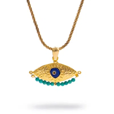 Ebru Jewelry Women's Gold / Blue Spiritual Aura Turquoise Evil Eye Gold Necklace - Gold