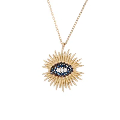 Ebru Jewelry Women's Gold / Blue Spiritual Guardian Evil Eye Diamond Sapphire Gold Necklace - Navyblue In Multi