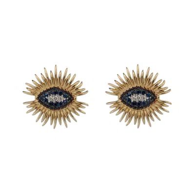 Ebru Jewelry Women's Gold / Blue Spiritual Guardian Evil Eye Diamond Sapphire Gold Stud Earrings - Navyblue In Multi