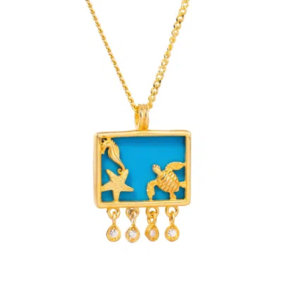 Ebru Jewelry Women's Gold / Blue Starfish Ocean Spirit Animal Turquoise & Gold Pendant Chain Necklace - Turquoise