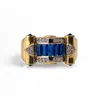 Ebru Jewelry Women's Gold / Blue Stylish Sapphire & Diamond Gold Statement Adjustable Ring - Gold