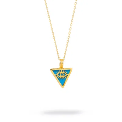 Ebru Jewelry Women's Gold / Blue Turquoise & Gold Triangle Pendant Evil Eye Talisman Necklace - Turquoise