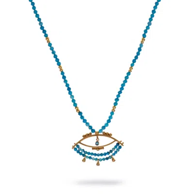 Ebru Jewelry Women's Gold / Blue Turquoise Beaded Chain Evil Eye Topaz Gold Necklace - Blue In Multi