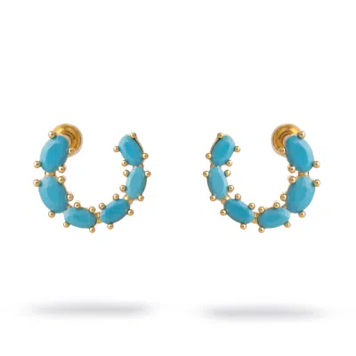 Ebru Jewelry Women's Gold / Blue Turquoise Breeze Stud Hoop Earrings - Blue