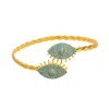 Ebru Jewelry Women's Gold / Blue Turquoise Evil Eye Twisted Gold Design Cuff Bracelet - Turquoise