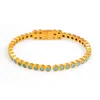 Ebru Jewelry Women's Gold / Blue Turquoise Gemstone & Gold Dainty Bangle Bracelet - Blue