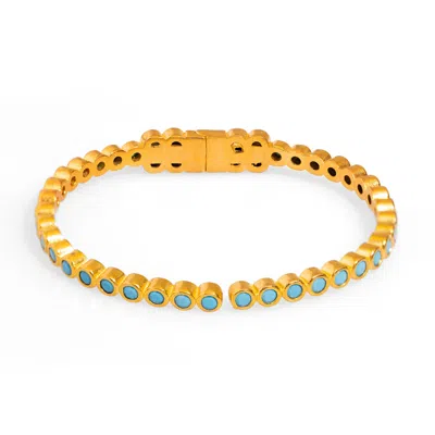 Ebru Jewelry Women's Gold / Blue Turquoise Gemstone & Gold Dainty Bangle Bracelet - Blue In Multi