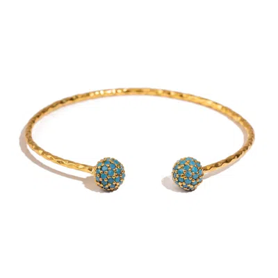 Ebru Jewelry Women's Gold / Blue Turquoise Grace Adjustable Gold Cuff Bracelet - Turquoise