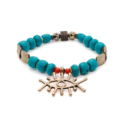 Ebru Jewelry Women's Gold / Blue Turquoise Long Lash Bracelet - Turquoise In Multi