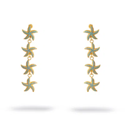 EBRU JEWELRY WOMEN'S GOLD / BLUE TURQUOISE STARFISH CASCADE GOLD DANGLE EARRINGS - BLUE