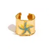 Ebru Jewelry Women's Gold / Blue Turquoise Starfish Gold Adjustable Cuff Ring - Blue In Gold