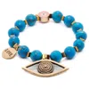 Ebru Jewelry Women's Gold / Blue Turquoise Stone Evil Eye Charm Beaded Love Bracelet - Blue